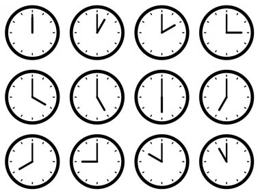 Saatlerle her saatte belirlenmiş zamanları ayarlayın. Vektör çizim