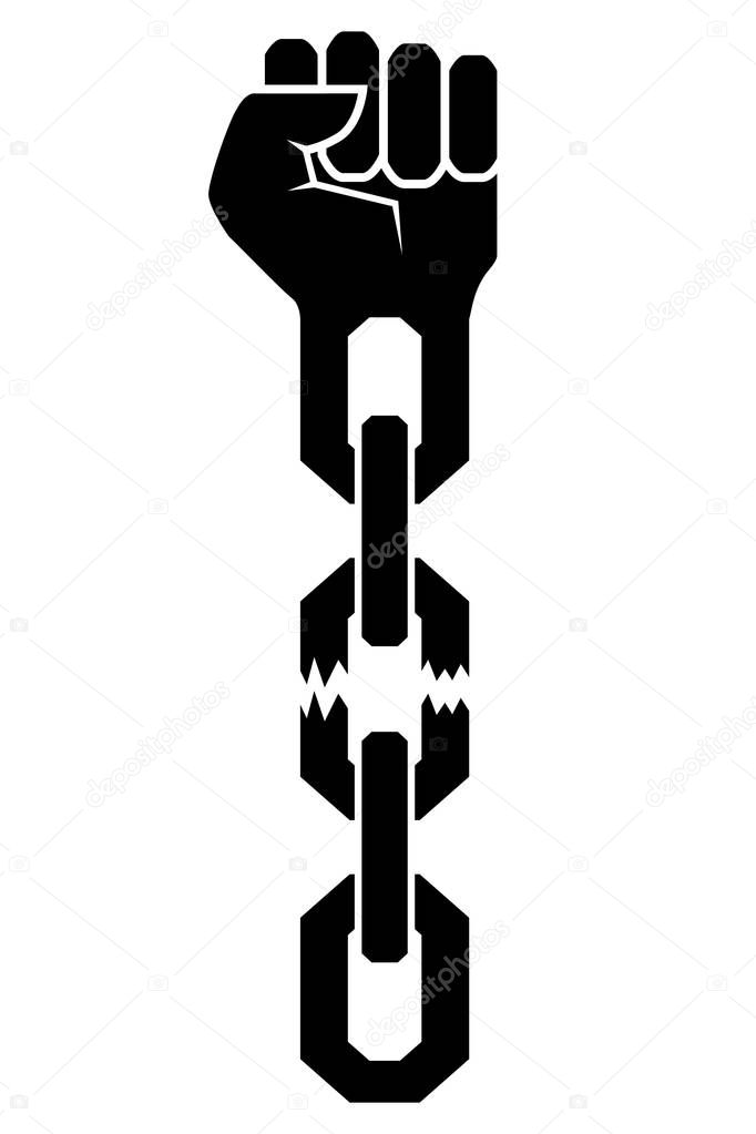 Freedom icon. Hand breaking chains, freedom concept. Vector illustration