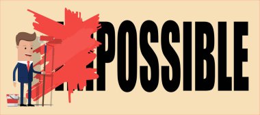 Word imkansız mümkün boya ile rulo boya iş adamı. Vektör çizim