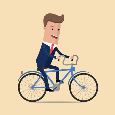 Bir bisiklet sürme iş adamı. Eko Dostu trendy şehir bisiklet çalışmak. Vektör çizim
