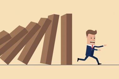 Domino etkisi kaçmak iş adamı. İş kavramı. Vektör çizim