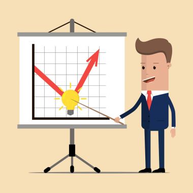 İş adamı fikri sonra bir büyüme grafiği gösterir. Büyüme grafiği kavramı. Vektör çizim