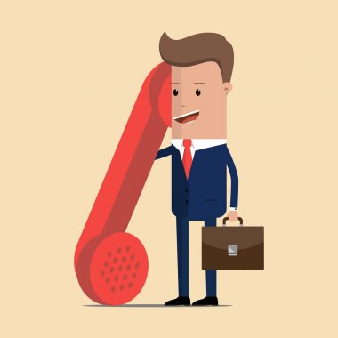 Büyük eski kırmızı yakışıklı ile iş adamı. Başvurun veya bize müşteri destek ara, Merkezi tasarım ara. Vektör çizim