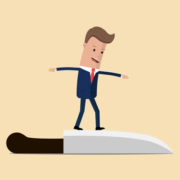 Üzletember egyensúlyozok a kést. Kockázat fogalmát. Vektoros illusztráció — Stock Vector