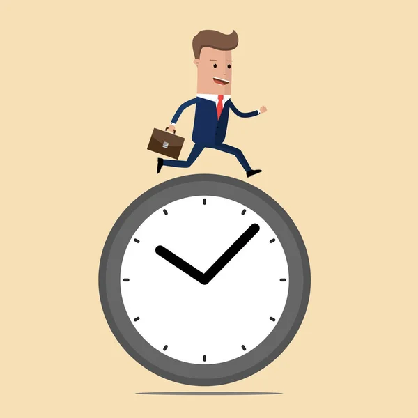 Zakenman op time klok uitgevoerd. Vectorillustratie — Stockvector