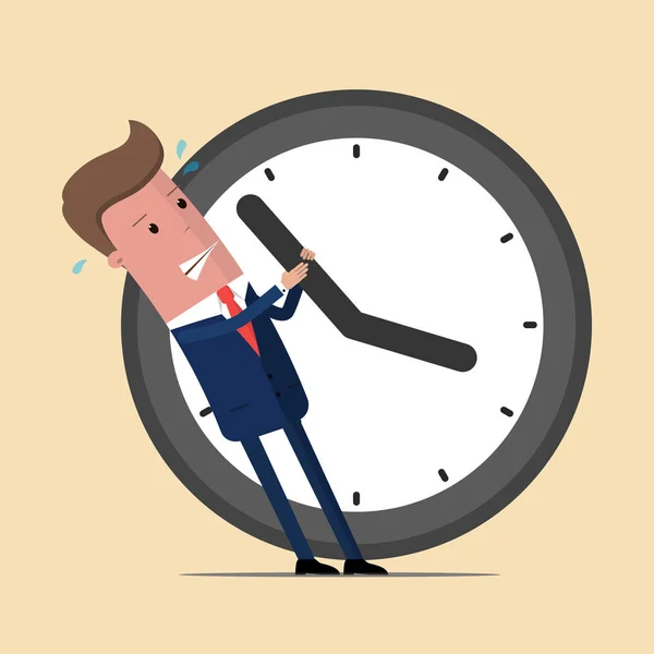 Empresário a tentar parar o tempo. Ilustração plana vetorial —  Vetores de Stock