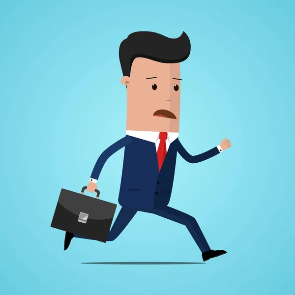 Un hombre de negocios con maletín llegando tarde al trabajo. Empresario corriendo con maletín, negocios. Hombre apurado. Ilustración vectorial — Vector de stock