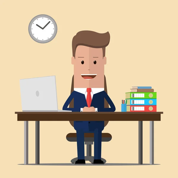 Zakenman werken aan office tafel. Vectorillustratie — Stockvector