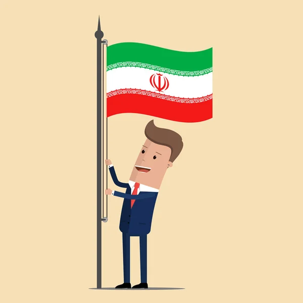남자 양복, 이란의 흔들며 깃발을 올리는 사업가. 벡터 일러스트 레이 션 — 스톡 벡터