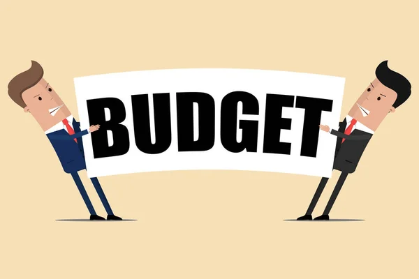 Two businessmen are pulling the budget to each other.  Vector illustration — Stock Vector