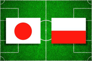 Japonya - Polonya Futbol sahasına bayrak. Futbol maçı
