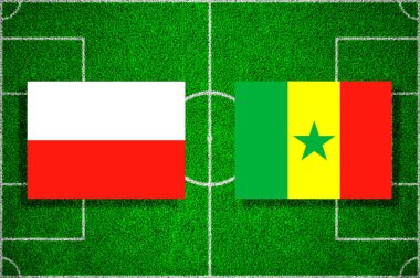 Polonya - Senegal futbol sahasına bayrak. Futbol maçı