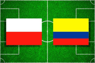 Polonya - Kolombiya futbol sahasına bayrak. Futbol maçı