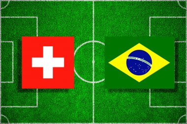 İsviçre - Brezilya futbol sahasına bayrak. Futbol maçı