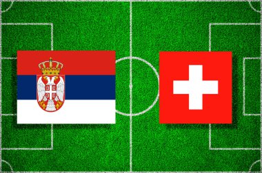 Sırbistan - İsviçre Futbol sahasına bayrak. Futbol maçı