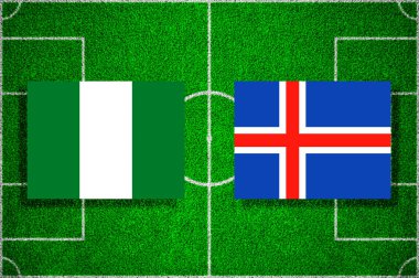 Nijerya - İzlanda futbol sahasına bayrak. Futbol maçı