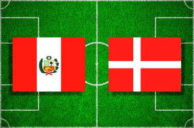 Peru - Danimarka futbol sahasına bayrak. Futbol maçı