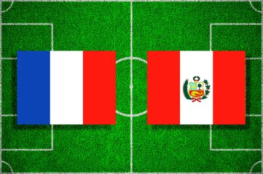 Fransa - Peru futbol sahasına bayrak. Futbol maçı