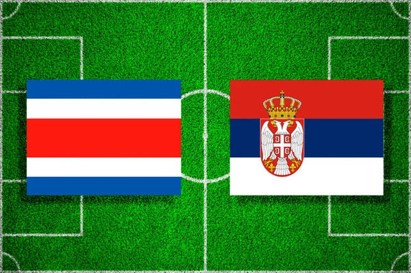 旗子哥斯达黎加-塞尔维亚在橄榄球场。足球比赛 — 图库照片