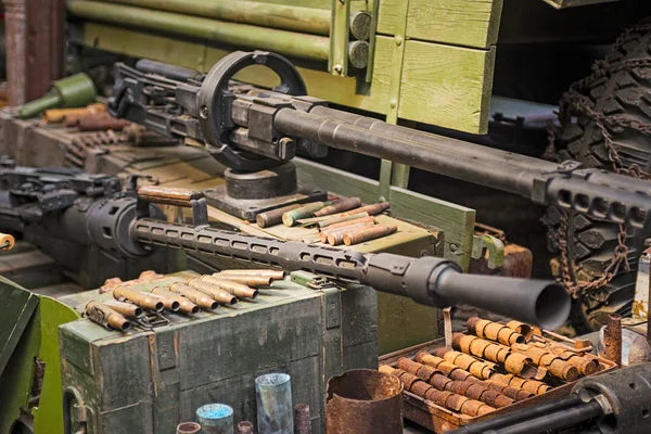 Details of many confiscated modern rifles supplied smuggled. detained party of illegal weapons. war, army, police, weapon, technology concept — Stock Photo, Image