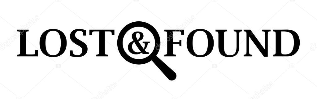 Lost & found icon. Lost and found black sign on a white background. Vector Illustration