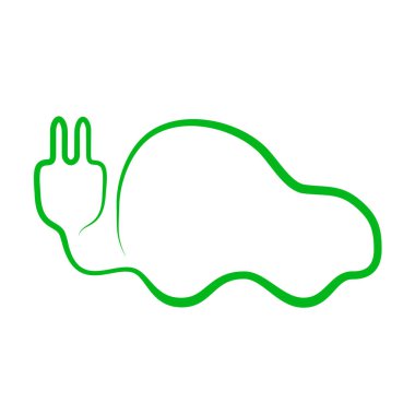 Electric car with plug vector icon. Eco friendly auto or electric vehicle. Green logotype. Vector illustration