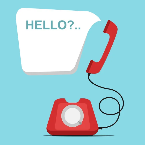 老旧的红色电话 带有蓝色背景的Hello语音泡沫 病媒图解 — 图库矢量图片