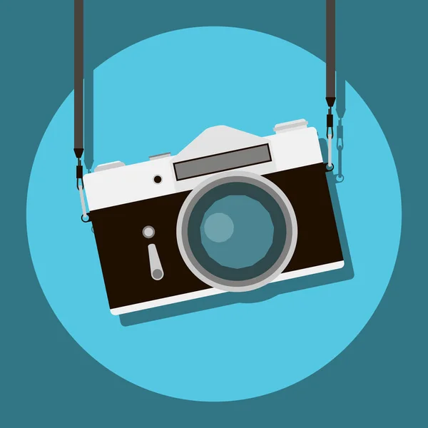 Retro Camera Flat Style Colored Background Old Camera Strap Vintage — Stock Vector