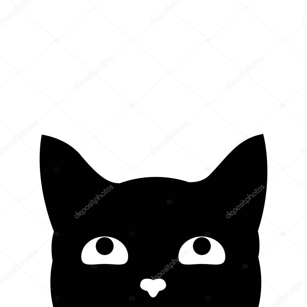 Cute black cat's head. Cat's face that spy on you. Vector illustration.