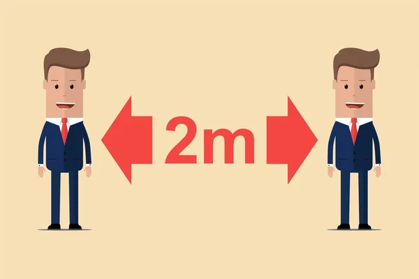 Sosyal uzaklık. Virüsü yaymamak için insanlar arasında boşluk. Önerilen sosyal mesafe 2 metre. Vektör illüstrasyonu.