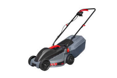 Çim biçme makinesi beyaz arka planda izole edilmiş. Çim biçme makinesi.