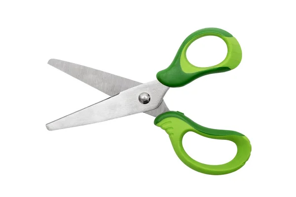 Green Scissors Isolated White Background Scissors Cutting Paper — Stock Photo, Image
