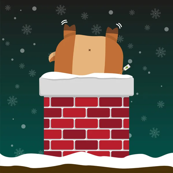 Mignon gros rennes coincé dans la cheminée — Image vectorielle