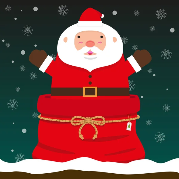 Schattig vet grote Santa Claus komen uit Kerstmis zak — Stockvector