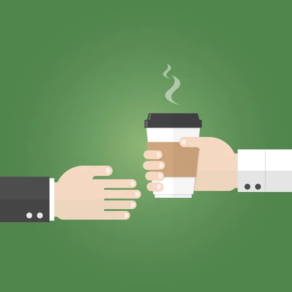 Empresário receber xícara de papel de café do vendedor —  Vetores de Stock