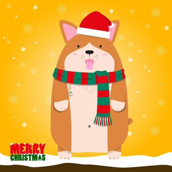 Merry Christmas cute big fat Welsh Corgi dog — Stock Vector