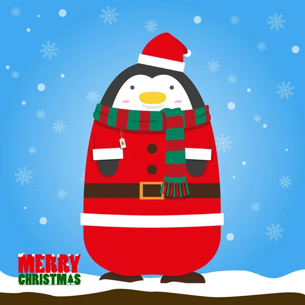 Merry Christmas pinguïn in Kerstman pak. — Stockvector