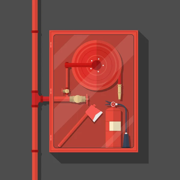 Gabinete de la manguera de fuego sobre fondo oscuro — Vector de stock