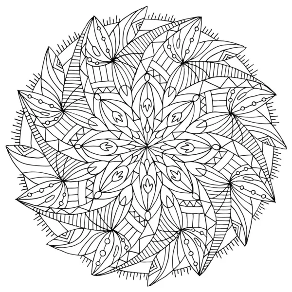 Coloring page mandala outline drawing for art therapy and meditation. Circular ornament