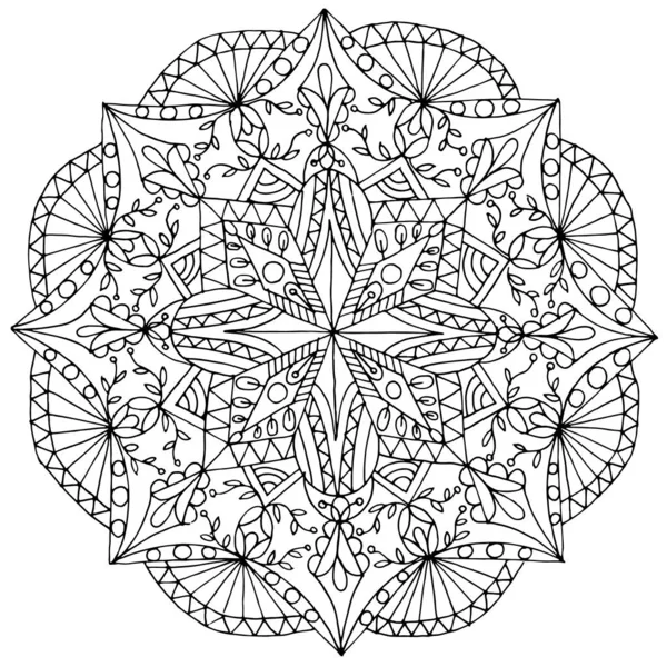 Desenho de esboço de mandala de página de coloração para terapia de arte e meditação. Ornamento circular — Fotografia de Stock