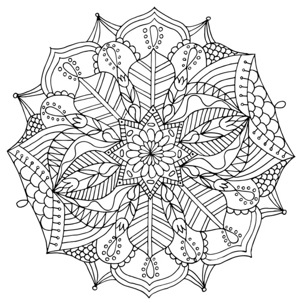 Coloring page mandala outline drawing for art therapy and meditation. Circular ornament