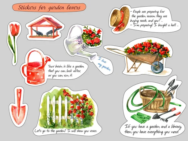 Stickers Avec Éléments Jardin Phrases Sur Jardin Les Jardiniers — Photo