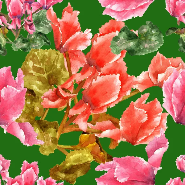 Kwiat Cyclamen Perski Różowy Akwarela Szkic Bezszwowy Wzór Zastosowanie Drukowania — Zdjęcie stockowe