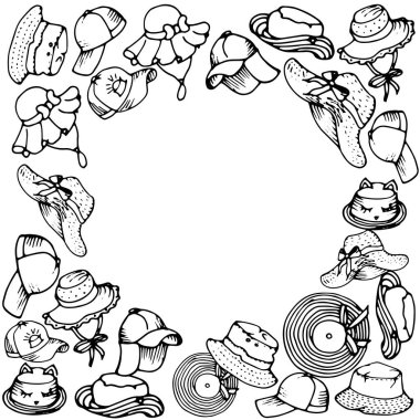 Şapkalardan, panama şapkalarından ve keplerinden kompozisyon çerçevesi