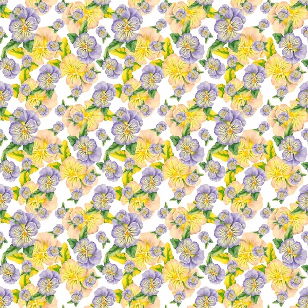 白を基調としたビオラ品種の水彩花のシームレスなパターン — ストック写真