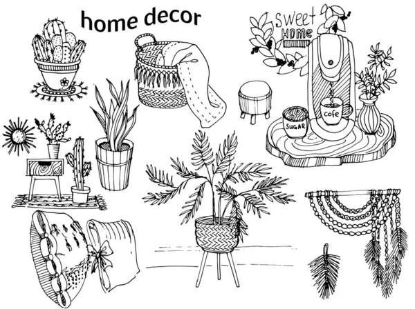 Colorante Elementos Decoración Interior Cactus Una Maceta Plantas Interior Macramé — Archivo Imágenes Vectoriales