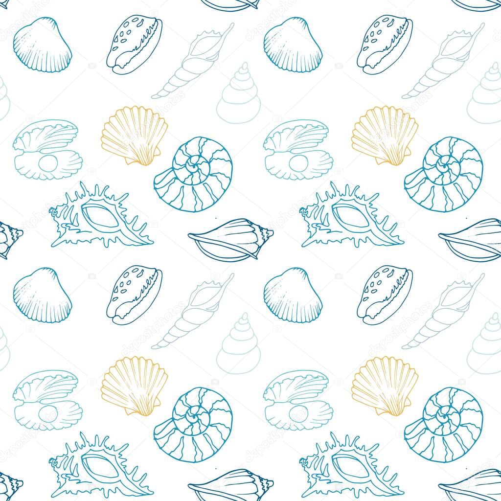 Shell pattern on a white background for printing onto fabric paper and other decor