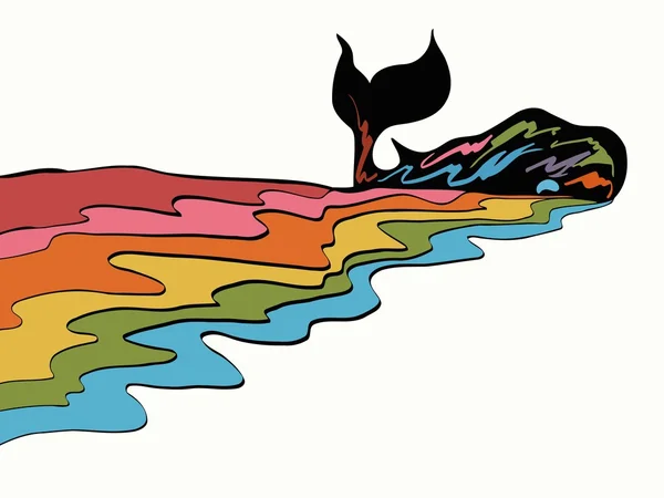 Silueta de un gran cachalote en colores flotando en olas de color mar — Archivo Imágenes Vectoriales