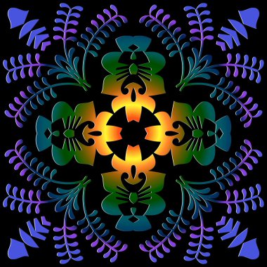 Çiçek motifi, çiçekler, dalları, bırak, elipsler, etiket dairesel modeli.