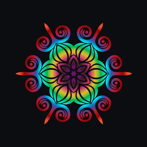 Mandala coloré, napperon rond, motif ornemental, fond de cercle, décoration abstraite en dentelle, impression de mode — Image vectorielle